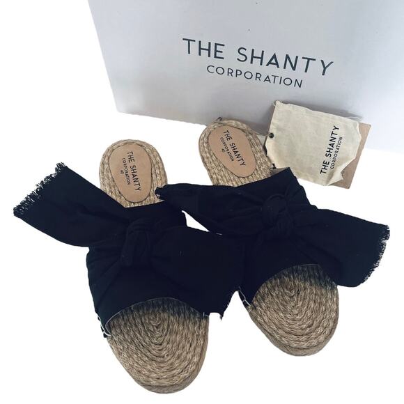 NEW Shanty SHACK SLIDES Women's Slip On SHOES 40, US 9 Black Linen Bow Sandals! - Picture 6 of 9
